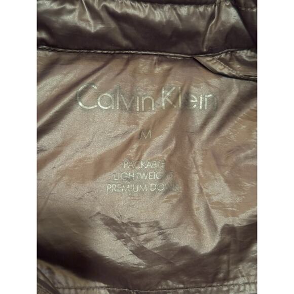 Calvin Klein Chocolate Brown Down Coat M Hooded Packable Puffer Quiet Luxury - Picture 5 of 13